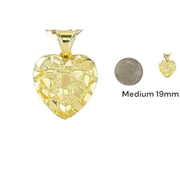 14k Gold Plated Luxury Nugget Love Heart Pendant Figaro Chain Necklace 18" 4mm - Picture 7 of 8